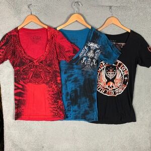 Affliction Sinful/Archair Tee-Shirt Women's Large L V-Neck Short Sleeve Lot of 3